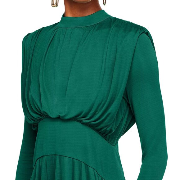 Farm Rio Women's Maxi Dress Emerald Green Size Small High Neck - Picture 3 of 8